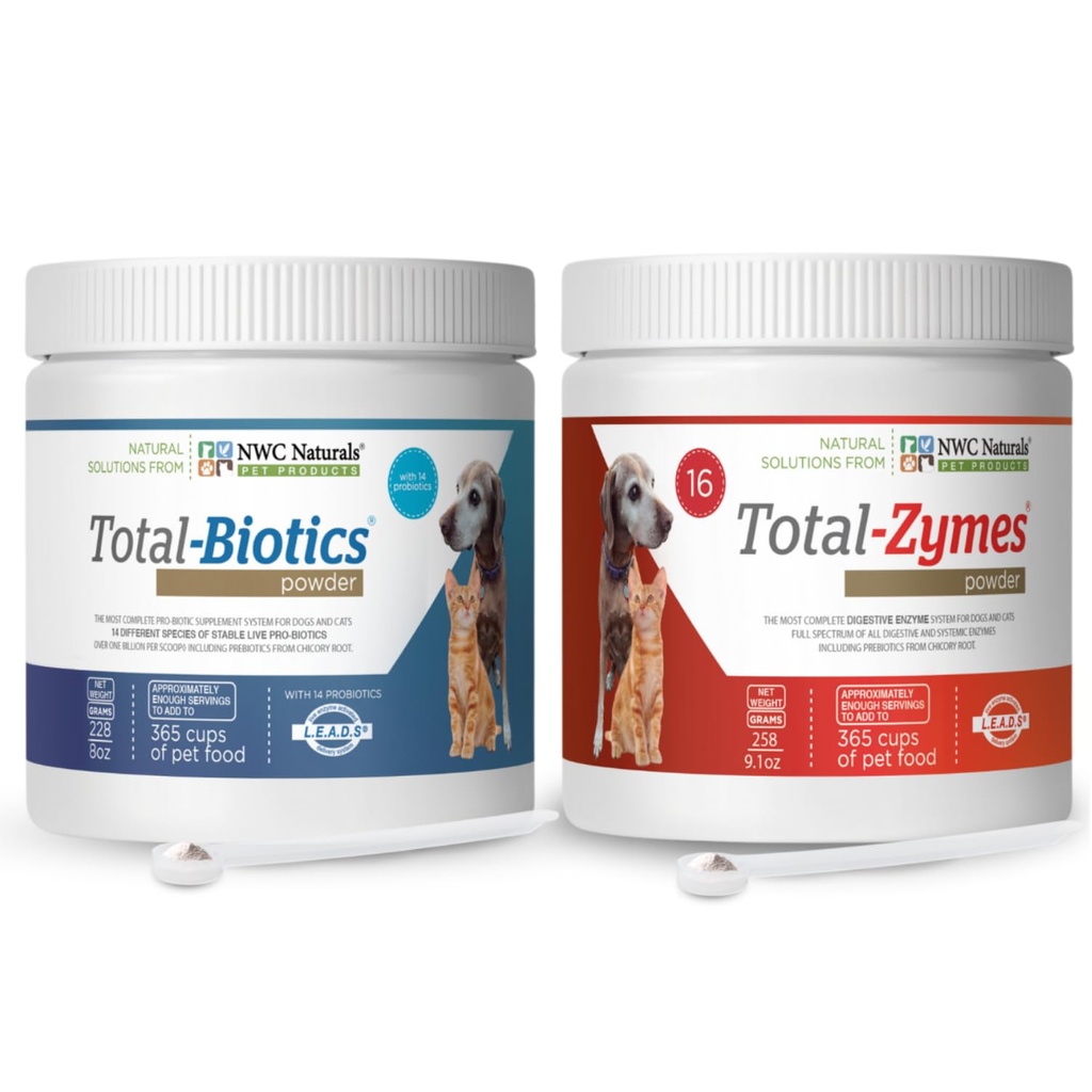 NWC Naturals Twin Pack - Probiootikumid ja seedetrakti ensüümid koertele ja kassidele üks Total-Zymes ja üks Total-Biotics 8-Ounce
