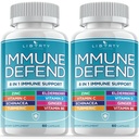 8 in 1 Immune Defense Support, Immunity Vitamins Supplement Booster koos Zinc 50mg, C-vitamiini Elderberry Vit D3 5000 IU, Kurkumiini ja ingveri, Echinacea - Allergia Abi lastele Täiskasvanud (2 Pack)
