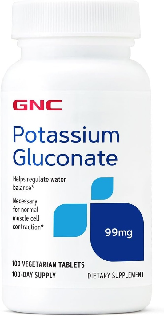 GNC Kaaliumglükonaat 99mg, 100 tabletti, toetab normaalset lihaste funktsiooni