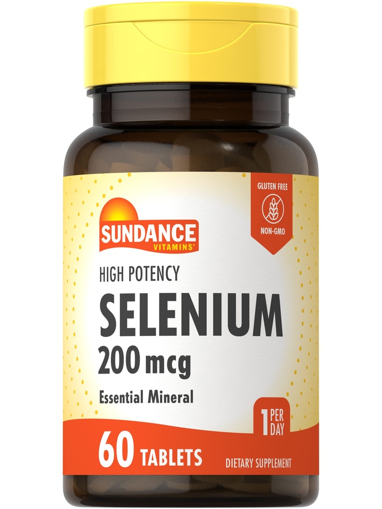 Sundance Selenium 200mcg | 60 tabletti | suure tugevusega valem | Taimetoitlane, mitte-GMO ja gluteenivaba oluline mineraaltoitaine