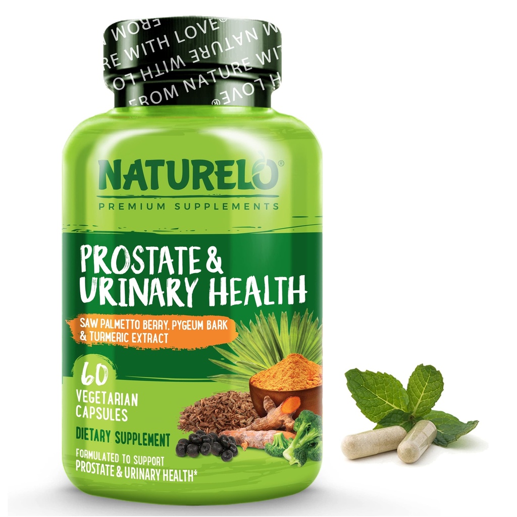 NATURELO eesnäärme ja kuseteede tervis, terviklik valem Saw Palmetto, Pygeum, Tumeric, Taimesteroolid, brokoli ja lükopeen, 60 taimekapslit