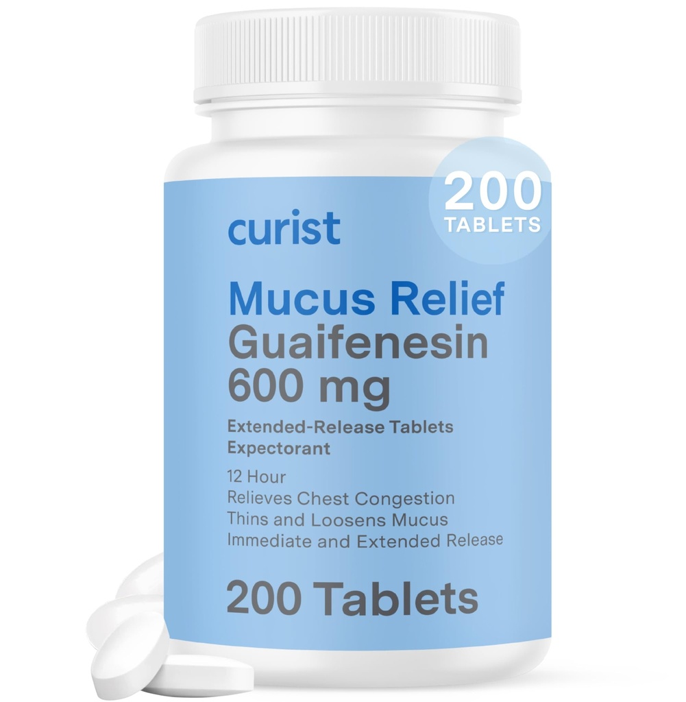 Curist Guaifenesin 600 mg toimeainet prolongeeritult vabastavad tabletid (200 värvivaba tabletti) - Expectorant Licus Relief, Generic Guaifenesin 600 mg, (Bulk Pack)