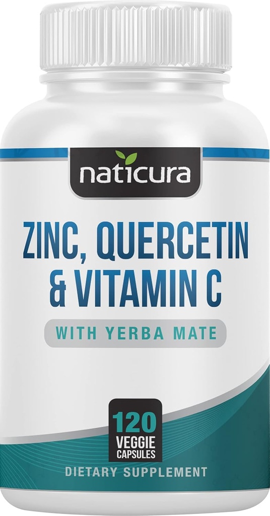 Tsink Quercetin koos C-vitamiini ja Yerba Mate - 4-in-1 toitumisalane immuunsuse tugilisa - 120 Veggie kapslit - valmistatud USA-s