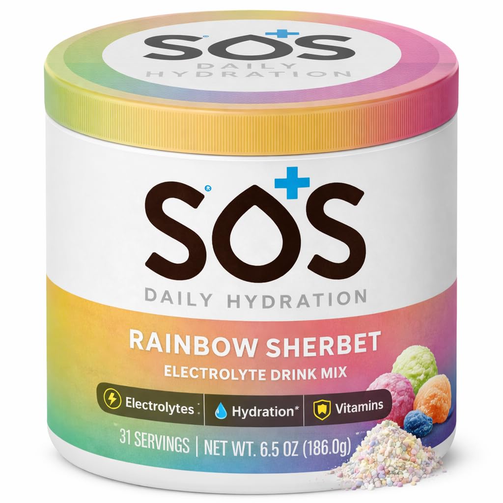 SOS Hüdratsioon Elektrolüüt Pulber Joogisegu | 31 Servings | Madal suhkur | 15 Kalorit | Keto-sõbralik ja kiire rehüdratsioon | Vikerkaar Sherbert