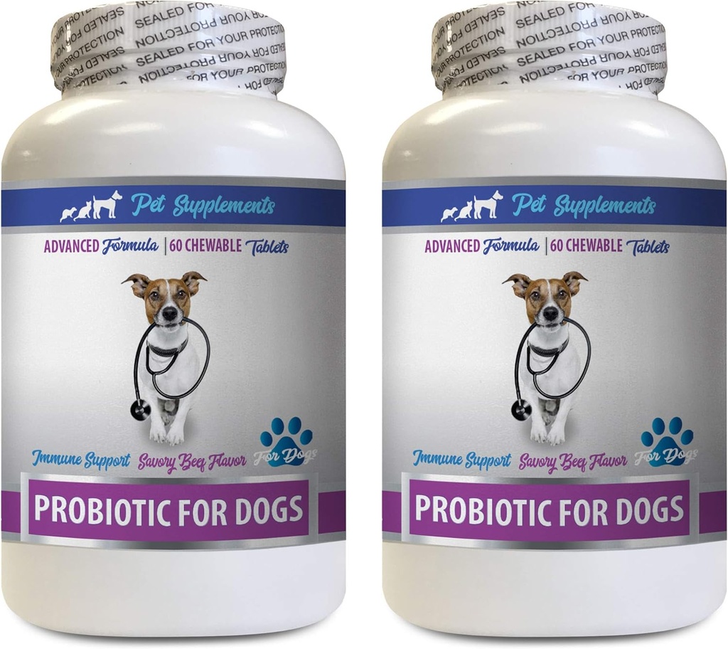 Digestive Nutritional Supplements - PROBIOTICS for Dogs - Healthy Gut - Stop Gas Diarrhea and Bad Breath - Digestive Boost - Dog probiotics for Bad Breath - 2 Bottles (120 Treats)