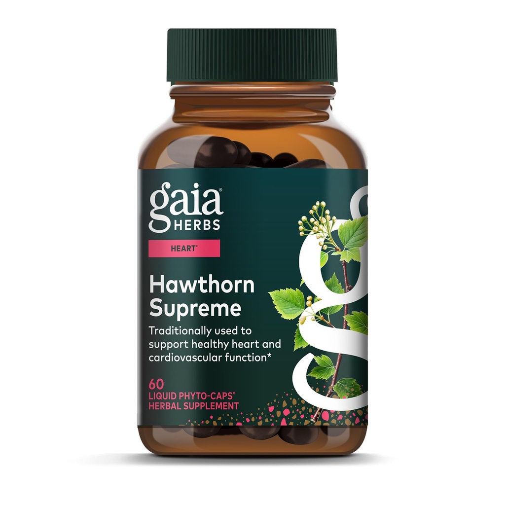 Gaia maitsetaimed Hawthorn Supreme - Hawthorn Berry Supplement - koos maitsetaimedega, mida traditsiooniliselt kasutatakse südame tervise toetamiseks * - 60 Vegan Vegan Vequid Phyto-Capsules (30-päevane pakkumine)