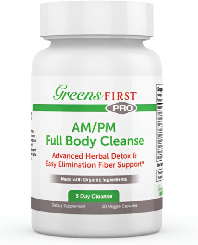 Greens First Full Body AM/PM Cleanse Supplement - Natural Detox toksiinid - Täielik soolestiku ja kõhukinnisuse leevendamine - Seedetrakti tervisekapsel - 20 Veggie kapslit