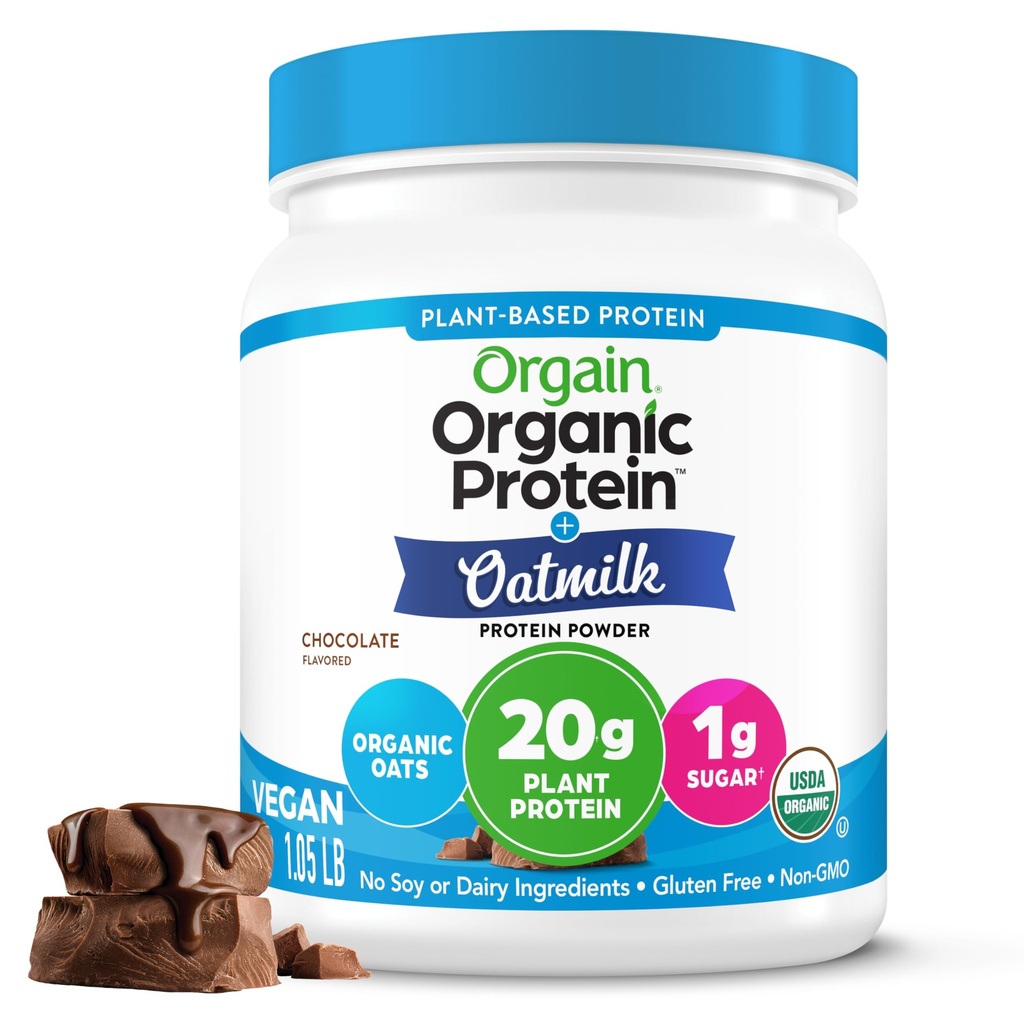 Orgaaniline veganvalgu pulber + kaerapiim, šokolaad - 20 g taimset valku, gluteenivaba, piima-, soja- või laktoosisisaldusega koostisosad, madal suhkur, mitte-GMO, Kosher, raputamiseks ja smuutideks - 1.05 lb