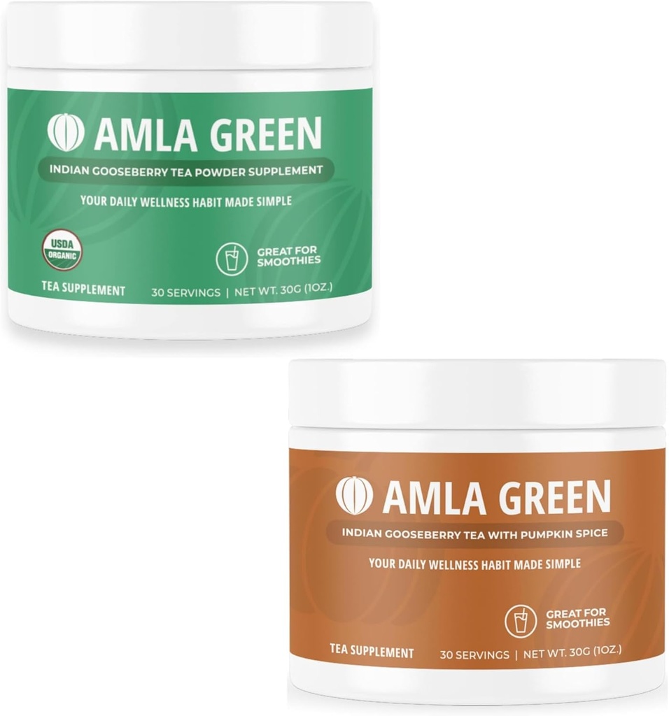 Amla Powder & Green Tea Superfood Supplement India karusmarjad ja kõrvitsa Vürts, Orgaaniline, Vegan, 30 Servings SKU: GB-HB-30