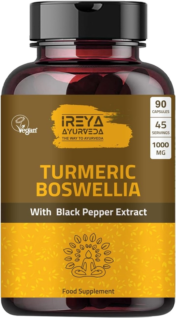 Boswellia Extract Capsules (90 Capsules) 1000 mg - Boswellia Serrata with 95% Black Pepper Extract and Curcuminoids Extract and 65% Boswellia Extract