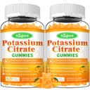 2 Pack Kaaliumtsitraat Gummies - kõrge potentsi kaaliumilisa lihaste tervise, jalgade krampide leevendamine, elektrolüütide tasakaal - vegan, GMO-vaba, oranž maitse, 120 krahv