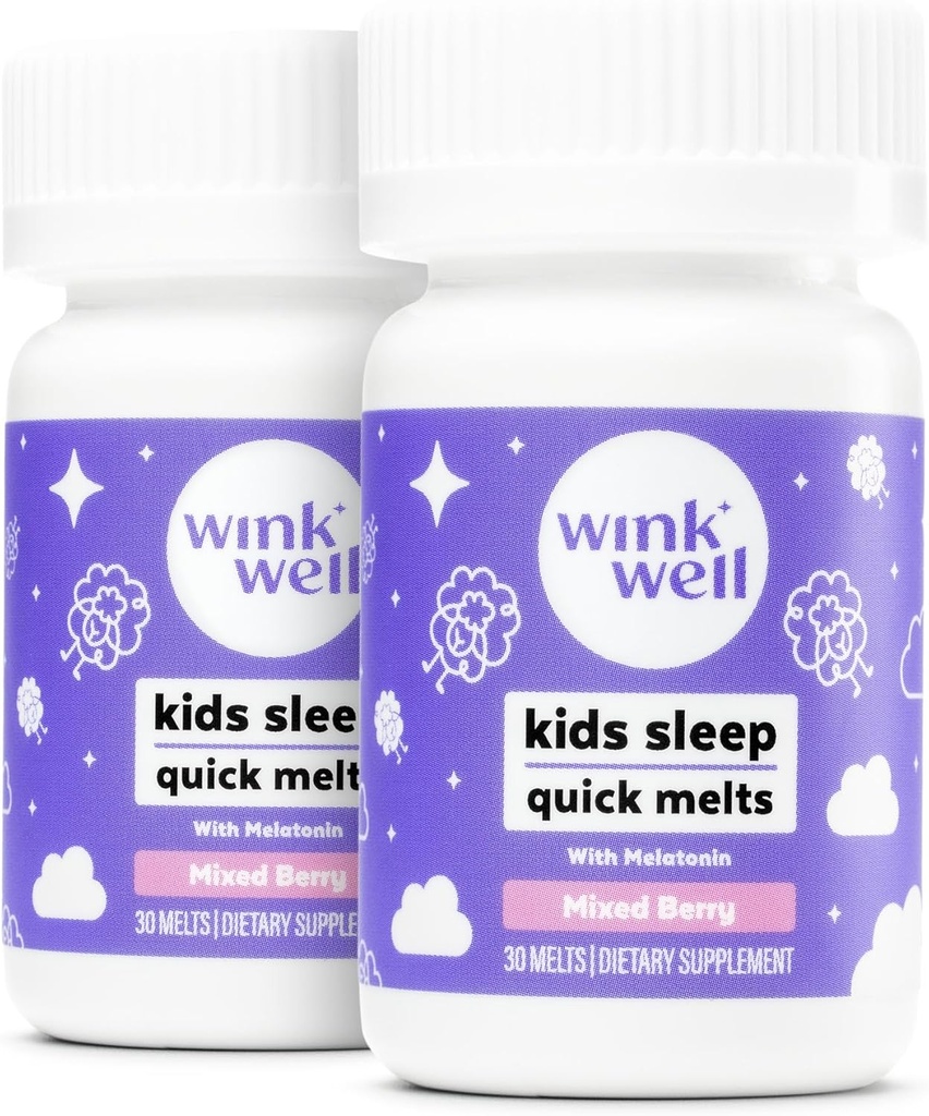 Wink Well Kids Näritavad sulamid- Kids Sleep Aid Chews koos melatoniiniga 1mg- Quick Deep Toddler Sleep Aid, Drug-Free-Fast, Non-Habit-Forming Lahutatavad tabletid- 30 sulamit (Pakk 2)