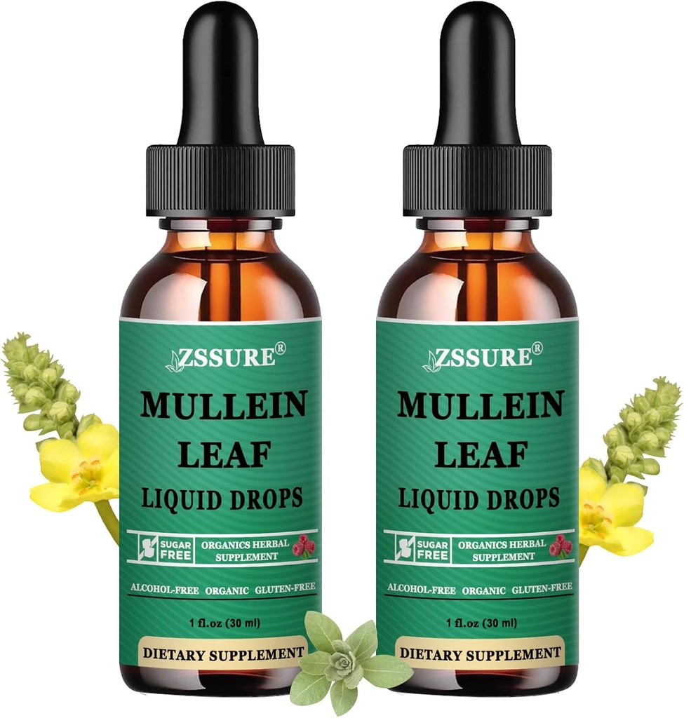 (2 Pack) Mullein tilgad kopsudele - Mullein Leaf Extract - Made in UK - Tincture Support Respiratory Health, Lung Detox, Bronchial Cleanse - Vedelad tilgad 5X Tugevam kui Mullein Tee, Pillid