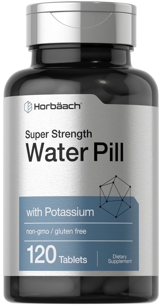 Horbäach Water Pills | Super tugevus kaaliumiga | 120 tabletti | Taimetoitlane, mitte-GMO ja gluteenivaba toidulisand