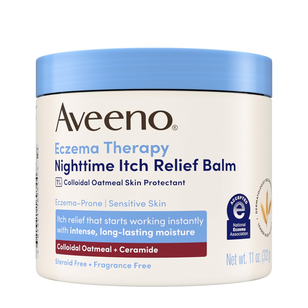 Aveeno Eczema Therapy Nighttime Itch Relief Balm, Eczema Cream for Body, niisutav kolloidne kaerahelbed & Ceramide Formula, lõhnavaba, rahustav kuiv sügelev nahk, 11 fl oz