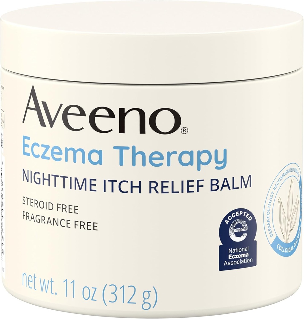 Aveeno Eczema Therapy Nighttime Itch Relief Balm, Eczema Cream for Body, niisutav kolloidne kaerahelbed & Ceramide Formula, lõhnavaba, rahustav kuiv sügelev nahk, 11 fl oz