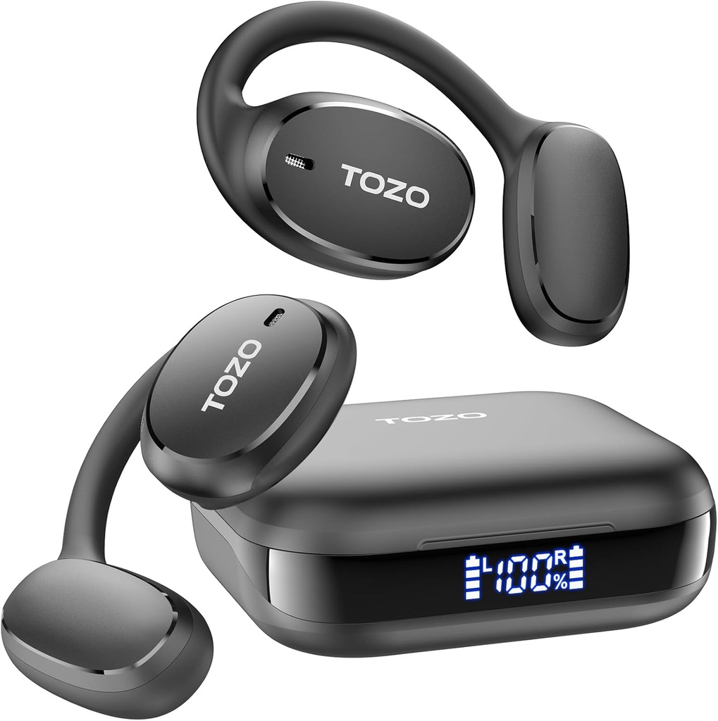 TOZO OpenEgo Open Earbuds Bluetooth kõrvaklapid Bluetooth kõrvaklapid, 80Hrs Playtime Wireless Earbuds Earhooks, Digital Display, 32 EQ režiimid, Clear Call, Comfortable Wear, Sweat-Proof for Running Workout Black