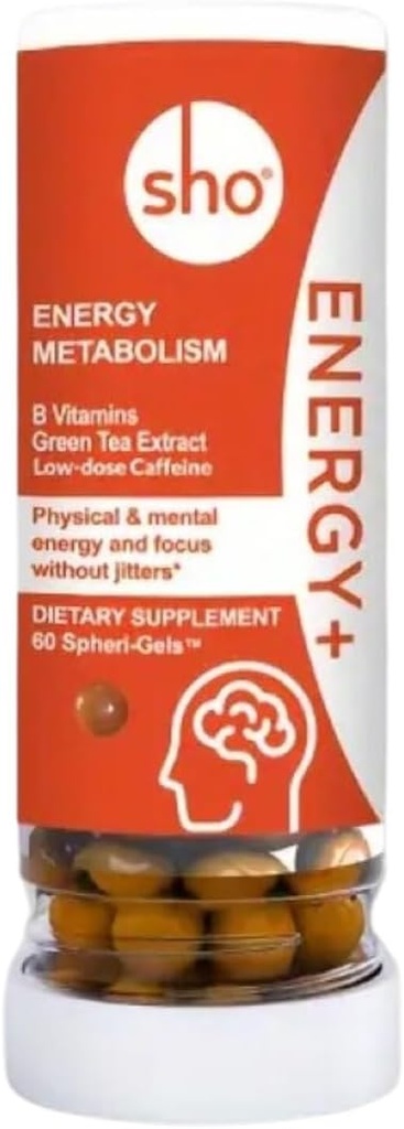 SHO Energy + Vegan Energy & Focus Supplements 60 Pills-Matcha ekstrakt, Methylated B Complex Vitamiin B kompleks, ja kofeiini Natural Energy Booster meestele ja naistele ilma Crash & Jitters, Täitke pudel
