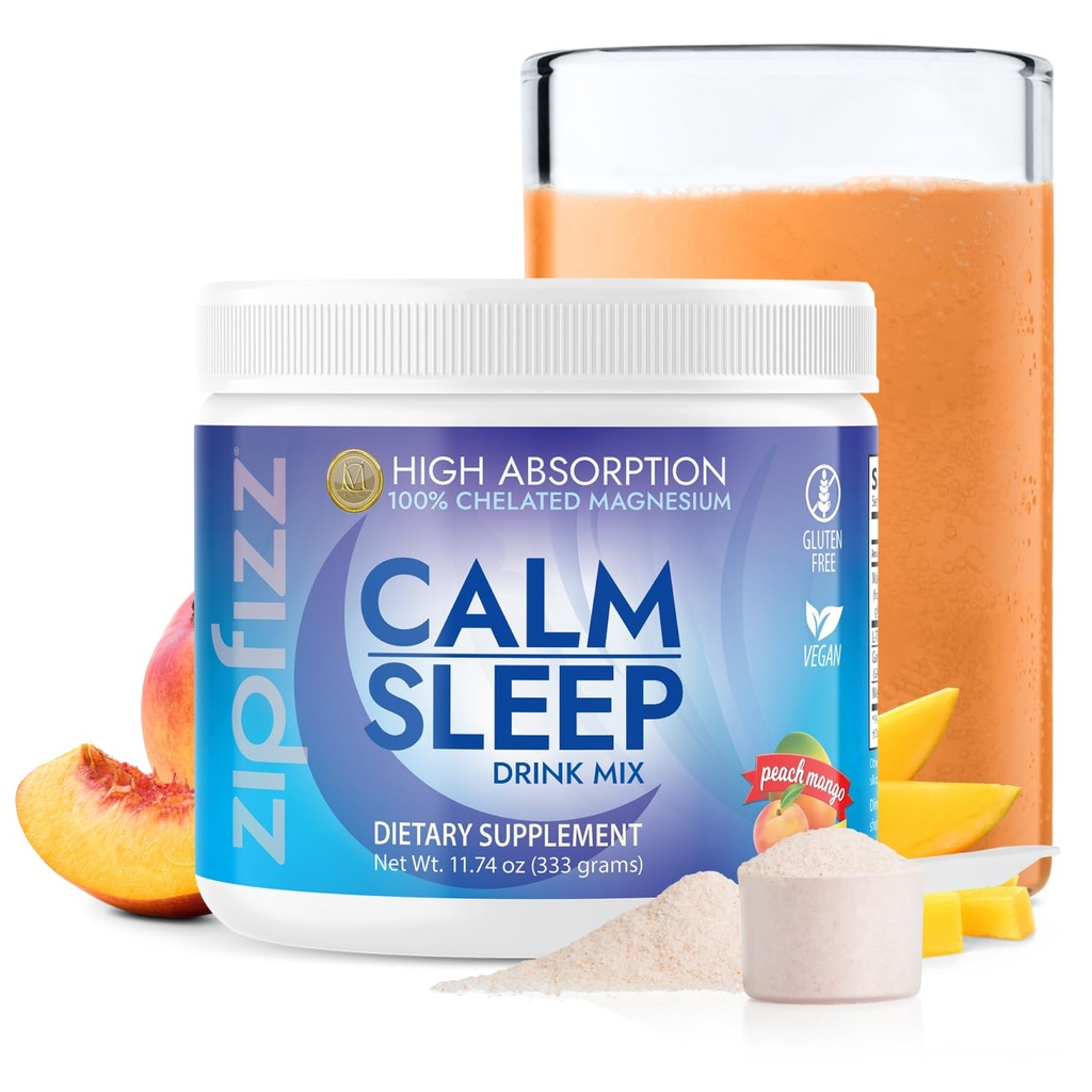 Zipfizz Nightly Calm & Sleep Supplement Powder, Peach Mango, 12,3 oz (30-60 Servings) | Natural Sleep Aid lastele ja täiskasvanutele | Sisaldab magneesiumi, melatoniini, L-Theanine | Lõõgastav ja meeleolu parandamine