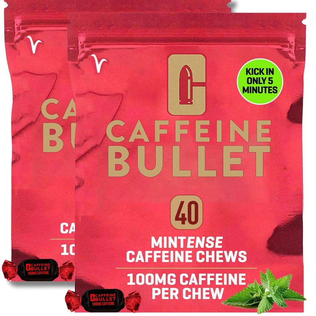 Kofeiin Bullet Mint Energy Chews *80 - Kiirem Boost kui geelid, tabletid ja Gum. 100mg per Serving - Sport Science for Running, Cycling, Gaming & Pre Treening Endurance Kick.