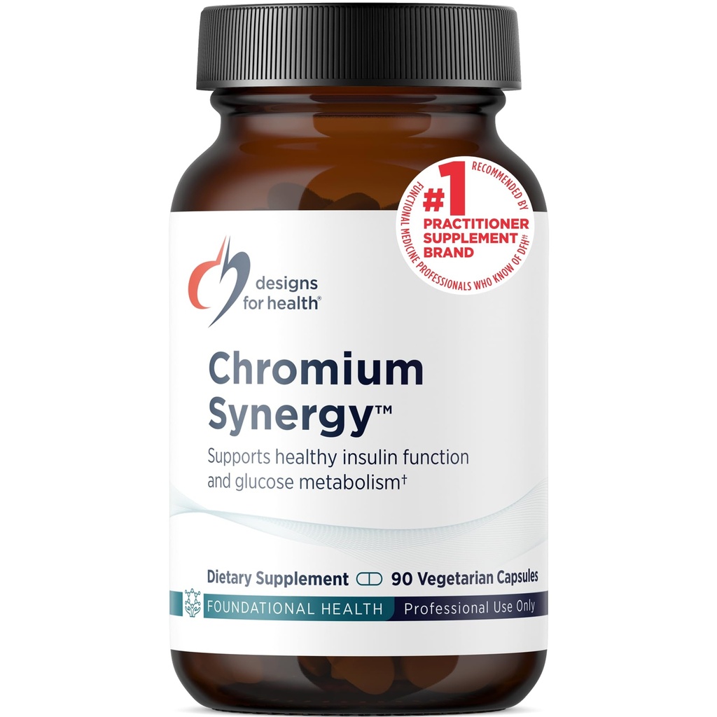 Designs for Health Chromium Synergy - Non-GMO Chromium Nicotinate Glycinate Chelate Supplement koos Vanaadium, Vitamiin D, Mangaan, tsink + tauriin - Kaneeli pulber baasi (90 kapslit)