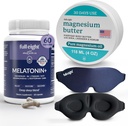 Unekomplekt: 3D kerge blokeeriv unemask, melatoniin + kiire lahustamine Melatoniini lisandid 60 kapslit ja magneesiumi kehavõi pingestatud jalgadele ja tihedatele lihastele, 4oz kreem