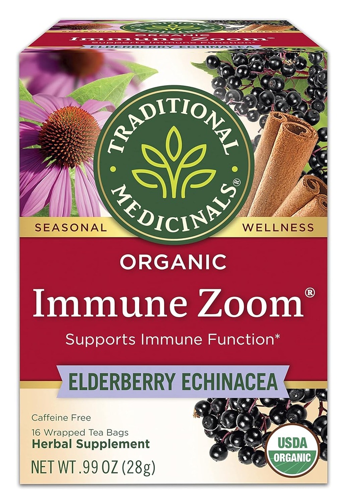 Traditsioonilised ravimid, Organic Immune Zoom Echinacea Elderberry Tea Immune Elderberry, 16 Count (Pack of 2)
