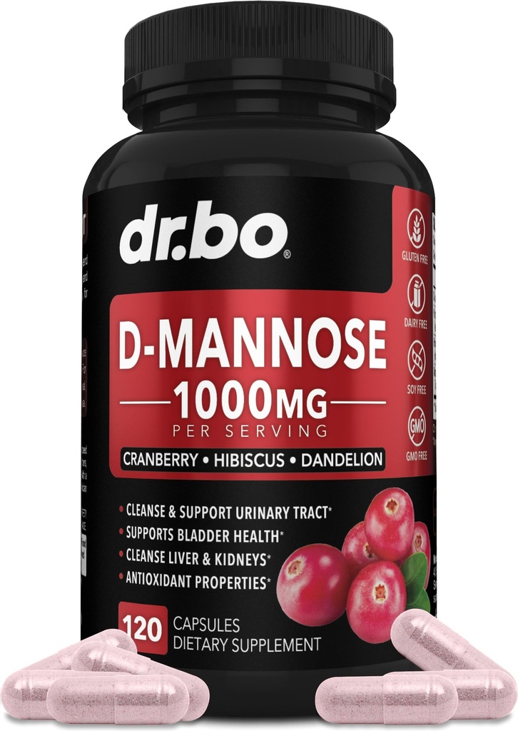 D Mannoosi täiendused naistele Pillid - Natural D-Mannose 500mg kapslid, Cranberry DMannose Pills 1000mg Per Serving - Põie loputamine ja kuseteede Puhastus Tervis Supplement - 120 Veg kapslid