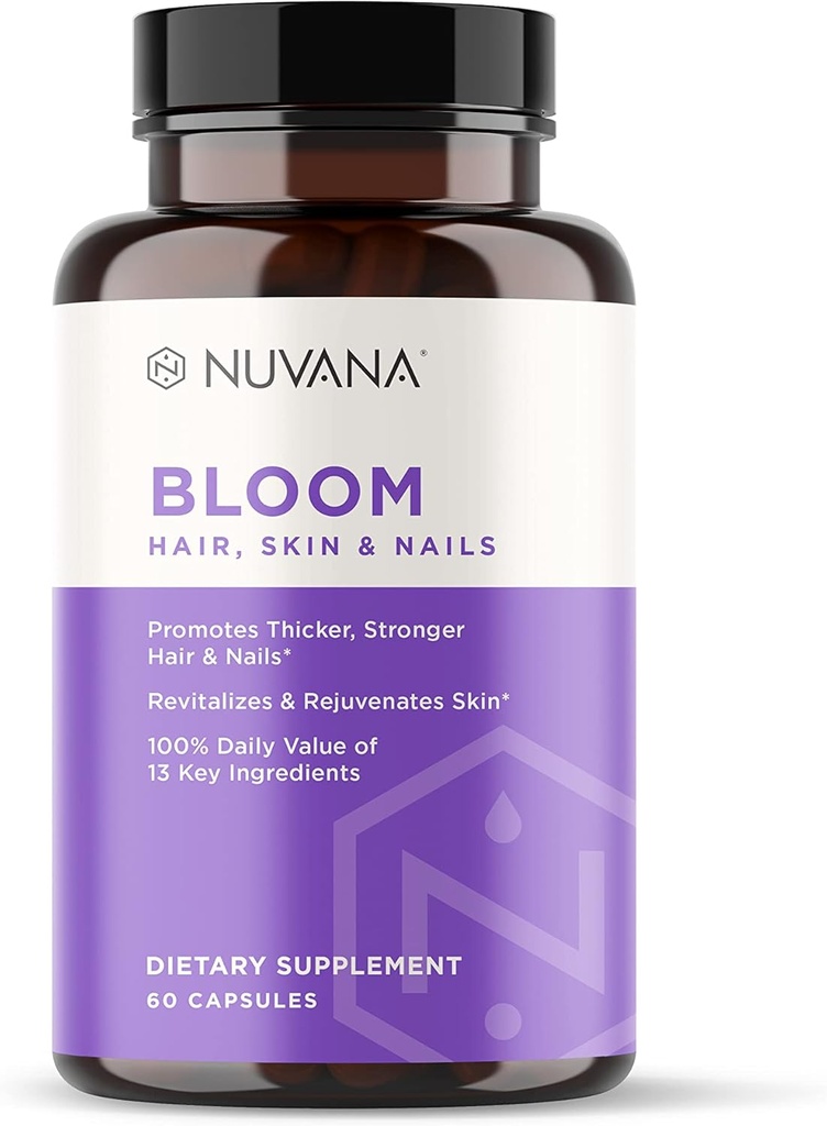 Bloom Biotin 5000mcg B7 tervislikuks juuste kasvuks, toetab juuste väljalangemist, ilusat nahka ja tugevaid küüneid hüaluroonhappega, kollageeniga, folaadiga, E-vitamiiniga, A-ga, B6-ga valmistatud USA-s