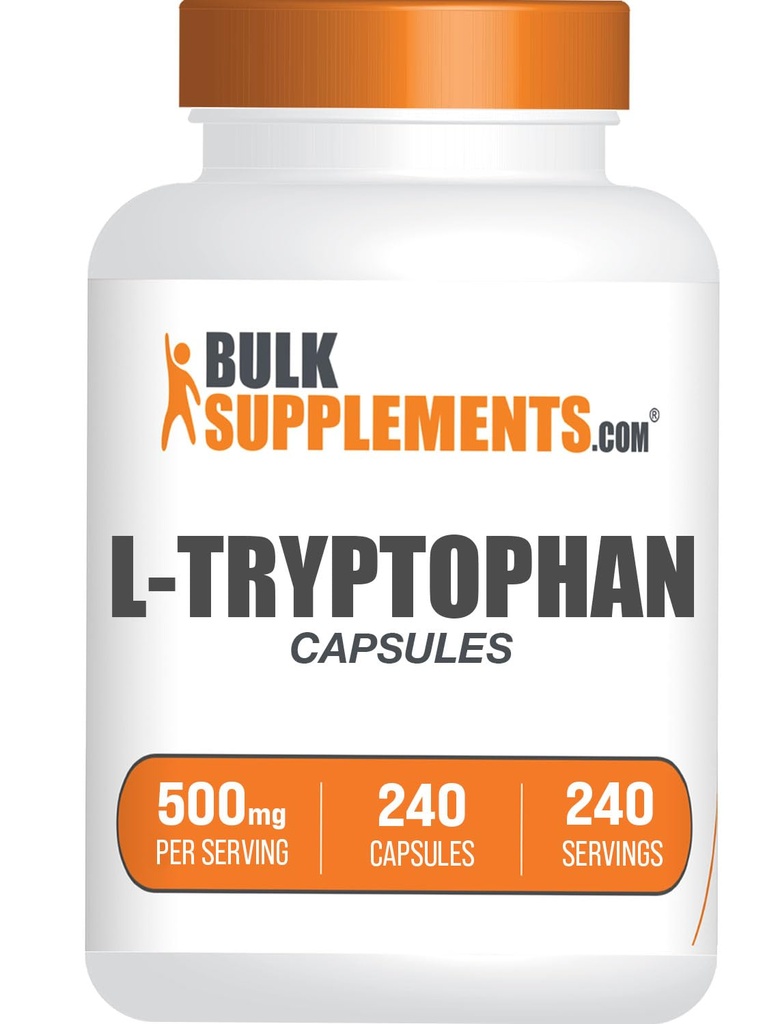BulkSupplements.com L-trüptofaani kapslid - trüptofaani lisand, L-trptofaan 500mg - aminohappe lisand, gluteenivaba - 1 kapsel serveerimise kohta, 240 kapslit (pakk 1)