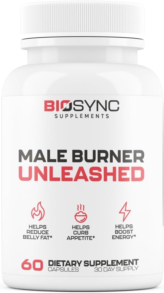 BioSync - Meespõletaja UNLEASHED | Rasvapõletaja meestele Kaalulangus pillid | Söögiisu vähendav, Carb Blocker, Energiatugevdaja | 6 Ultra Dosed Võimsad Koostisosad | Turvaline 3. pidu Testitud - 60 kapslit