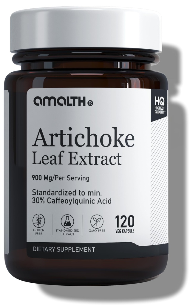 Amalth Artichoke Leaf Extract 120 Veg Kapslid - 20% Caffeoylquinic Acid Standardized Extract - Toetab Maks & Seedimine Mitte-GMO Gluteen Vaba