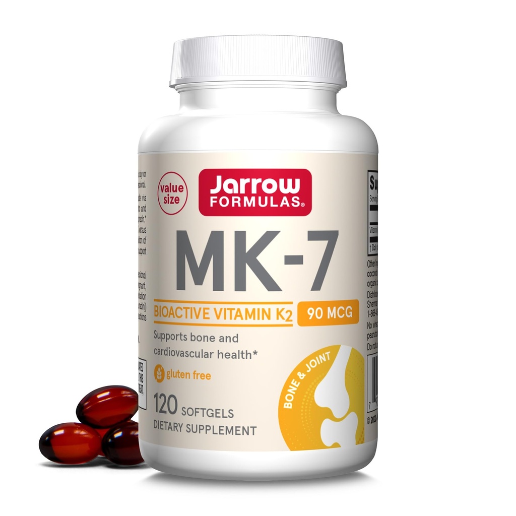 Jarrow valemid MK-7 90 mcg - Bioaktiivne vorm vitamiini K2-120 Servings (Softgels) - Bone & Cardiovascular Health - Vitamiin K2 MK-7 toidulisand - K2 vitamiini täiendus MK-7 - Gluteenivaba