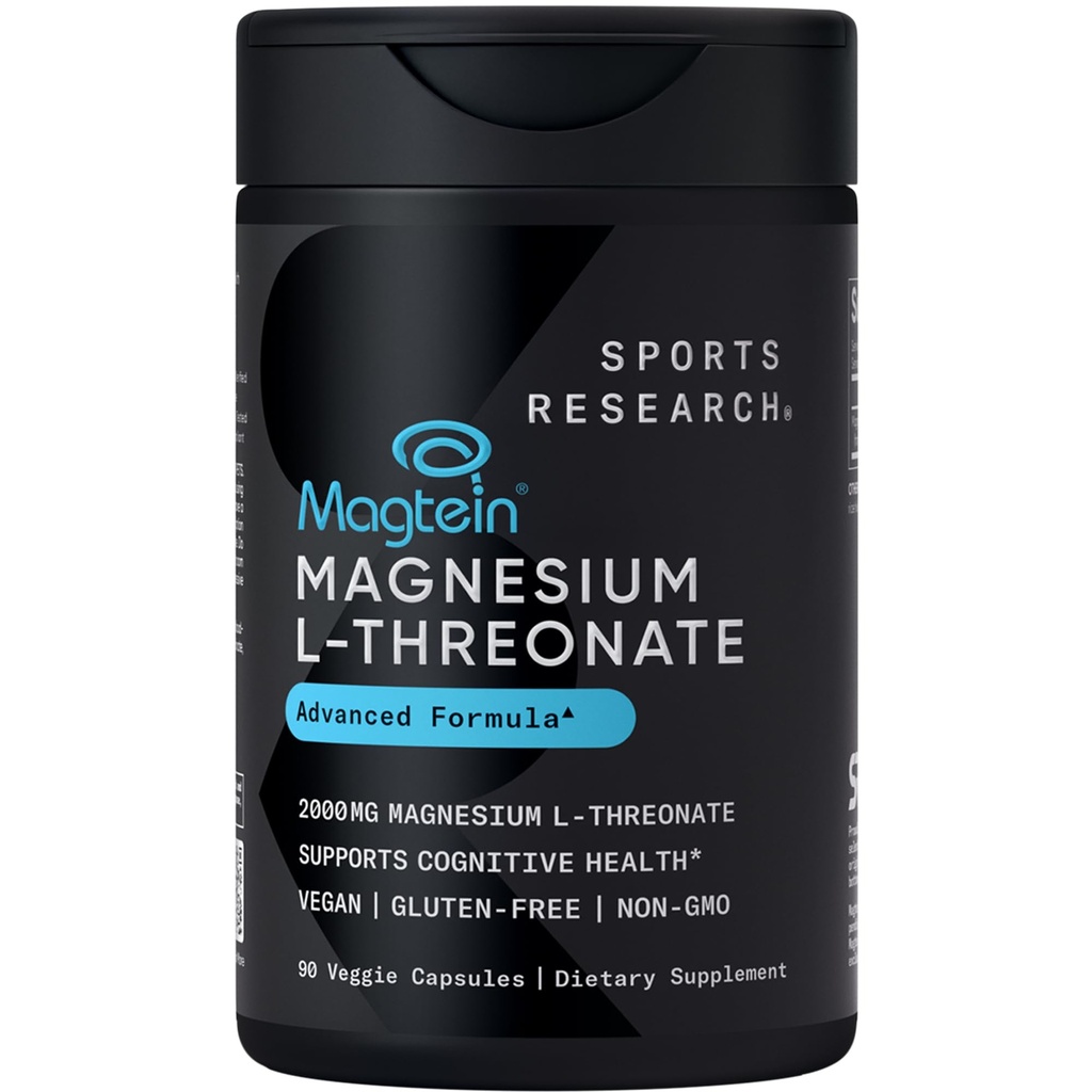 Spordiuuringute magteiin Magneesium L-Threonate Kapslid - Magneesiumilisa mälu, fookuse ja tunnetuse jaoks - Magneesium L Threonate toetab aju tervist, und ja meeleolu - 2000 mg, 90 kapslit täiskasvanutele