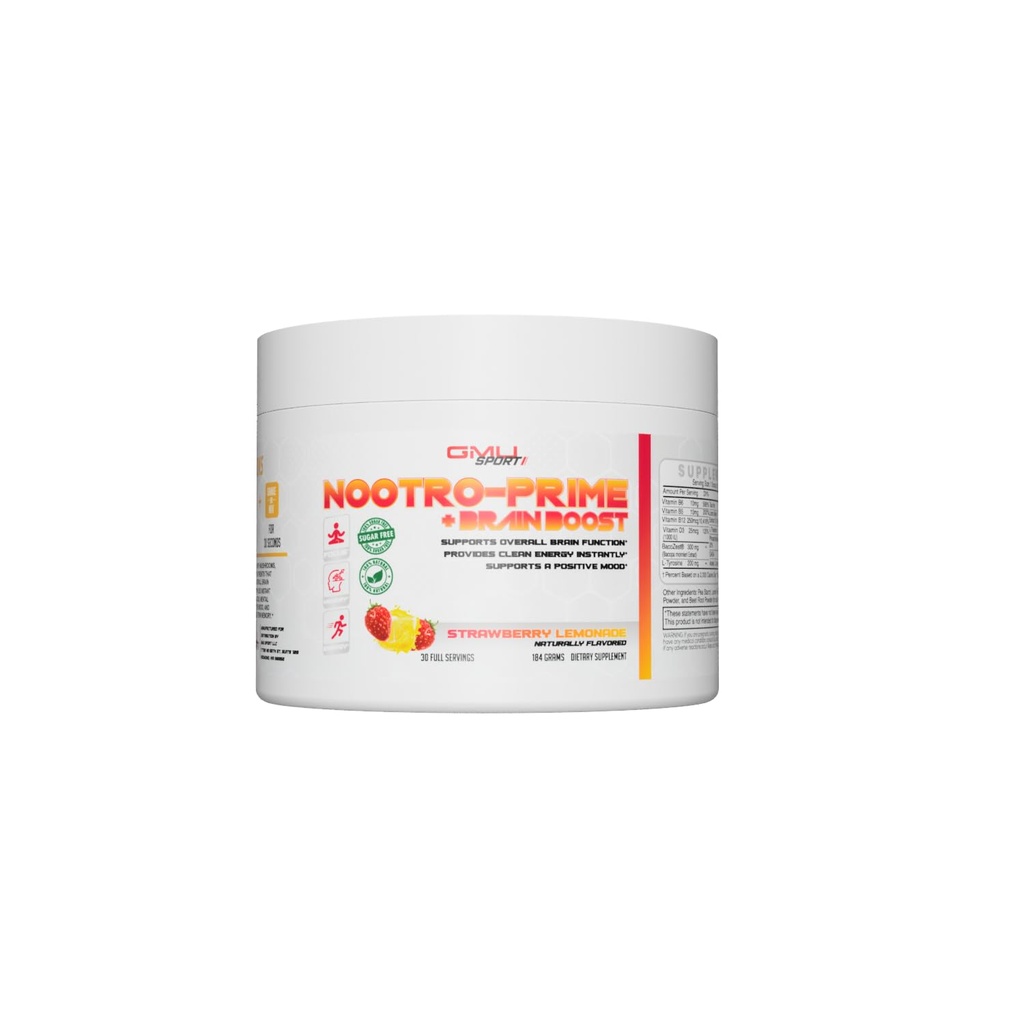 Nootro-Prime Brain Boost - Focus Brain Supplement - Seenelisandi Pulber Alpha GPC, Nootroopsed Aju Toidulisandid Mälu Ja Keskendumine Lions Mane, 30 Servings, Maasika Lemonaad