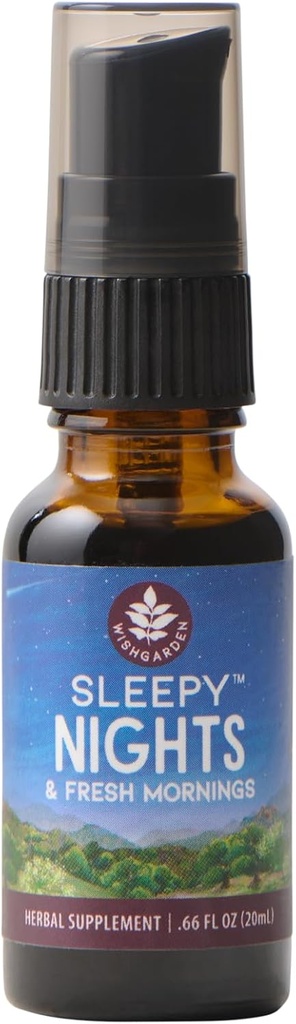 WishGarden maitsetaimed Sleepy Nights & Fresh Mornings - All-Natural Taimne Uneabi Tinktuur, Orgaaniline Sleep Supplement w / Passionflower, Humal & Scullcap, Toetab Deep Sleep & Healthy Sleep Cycles, .66oz