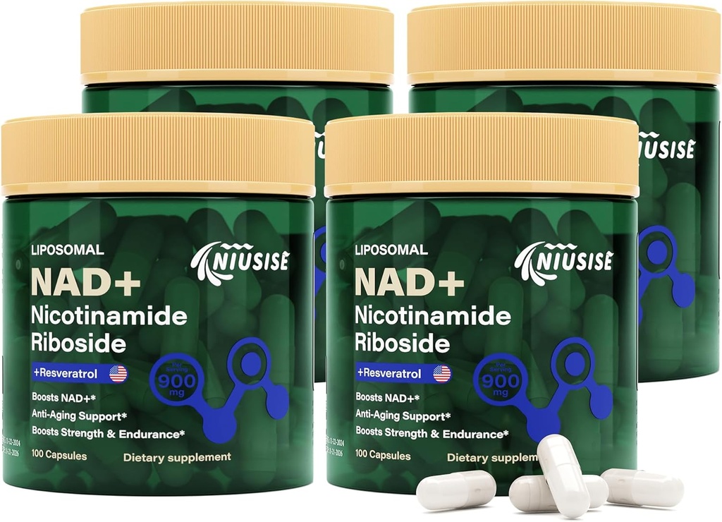 NAD Supplement, NAD Nicotinamide Riboside 900 Mg meestele ja naistele, Liposomal NAD + Täiendus koos nikotiinamiid Ribosiidiga , Resveratrool & Quercetin , Energia , Boost NAD+ , 400 kapsliga