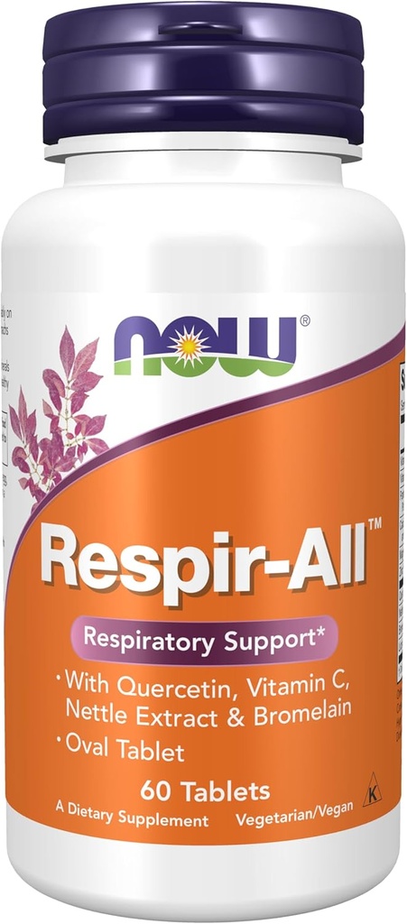 NOW Supplements, Respir-AllTM koos kvertsetiiniga, C-vitamiin, nõgesekstrakt ja bromelain, hingamisteede tugi *, 60 tabletti