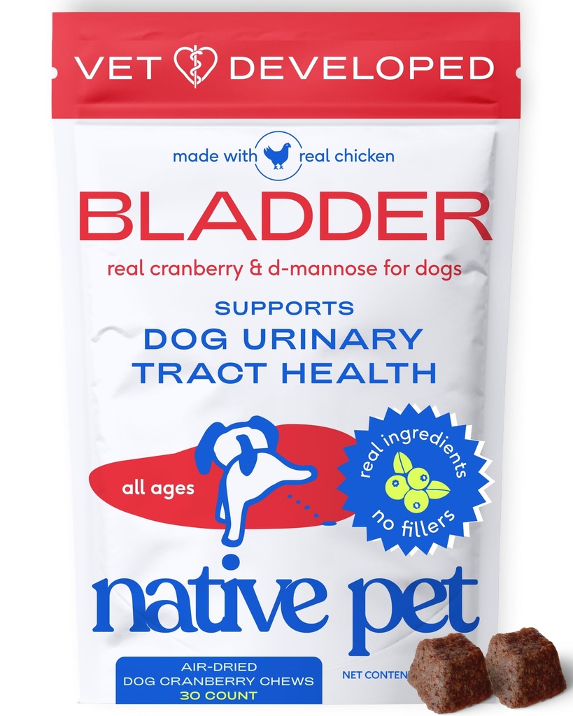 Native Lemmiklooma Koer UTI ravi - Cranberry Supplement for Dogs Põiekontroll & Neerutoetus - Vältida kuseteede infektsiooni ja kusepidamatust - Valmistatud Real Cranberry ekstrakt - 30 närimist