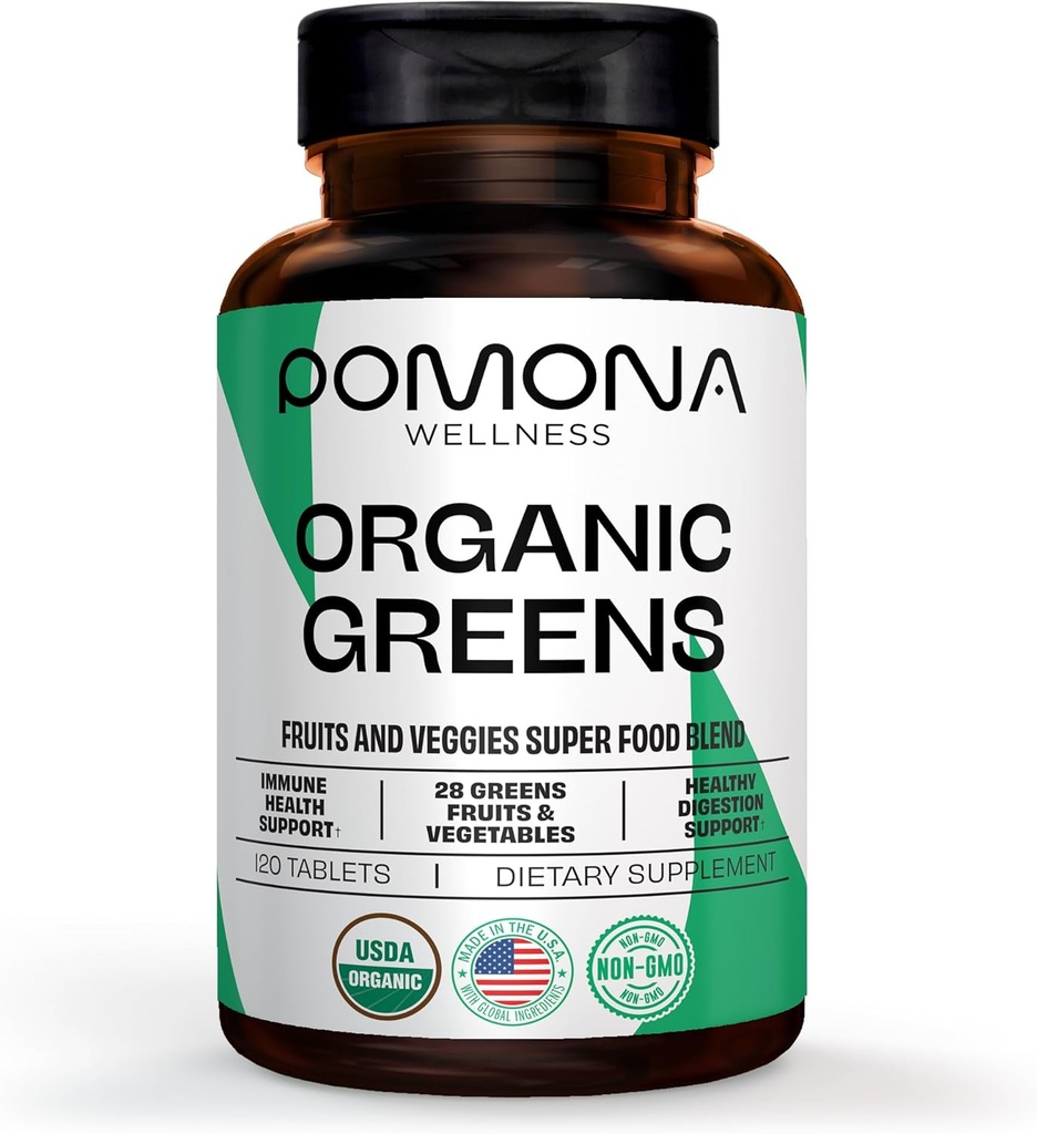 Pomona Wellness Super Greens Supplement, täis Superfood Vitamiinid ja mineraalid, puuviljad ja köögiviljad, Rohelised Pulber Bloating ja seedimine, Soolestiku Tervis, USDA Orgaaniline, Non-GMO, 120 tabletti