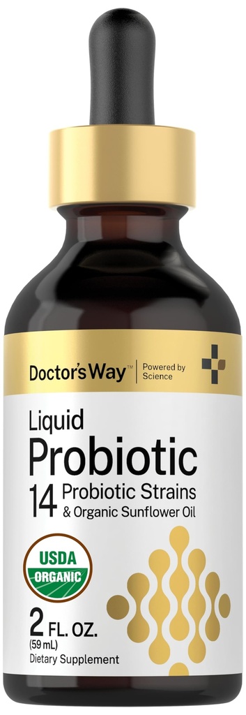 Doctor's Way Vedel probiootikum | 2 fl oz | 14 probiootilised tüved orgaanilise päevalilleõliga | Mitte-GMO täiendus