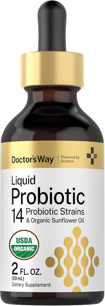 Doctor's Way Vedel probiootikum | 2 fl oz | 14 probiootilised tüved orgaanilise päevalilleõliga | Mitte-GMO täiendus
