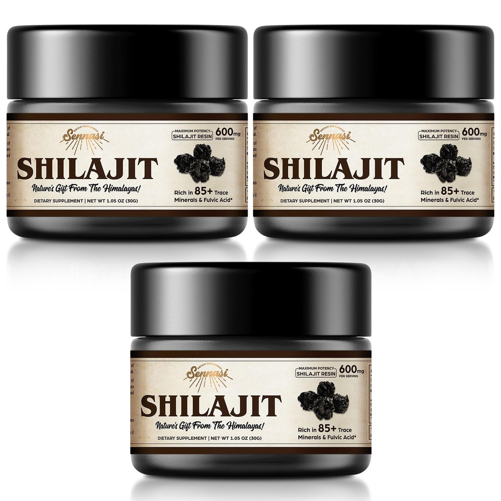Shilajit Pure Himalayan Orgaaniline Shilajit Vaik - 600mg Maksimaalne potentsi Natural Organic Shilajit Vaik 85+ Trace Minerals & Fulvic Acid for Energy, Immune Support, 30 Grams (3 Pack)