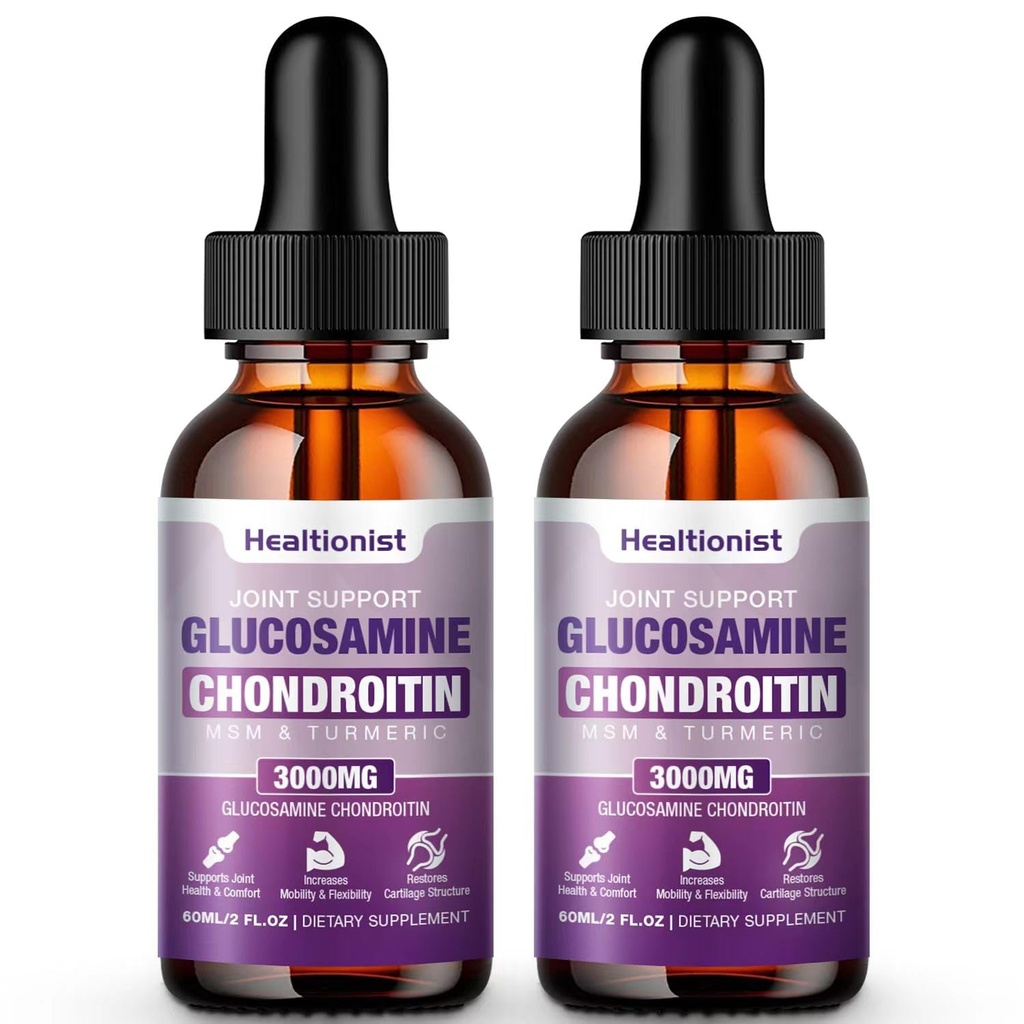 2 Pack Glükoosamiin Chondroitin MSM Vedelad tilgad , ekstra tugevusega ühine tugilisa täiskasvanutele meestele ja naistele , Quercetin Boswelia , Bromelain , antioksüdantne immuuntoetus (4 Fl oz )