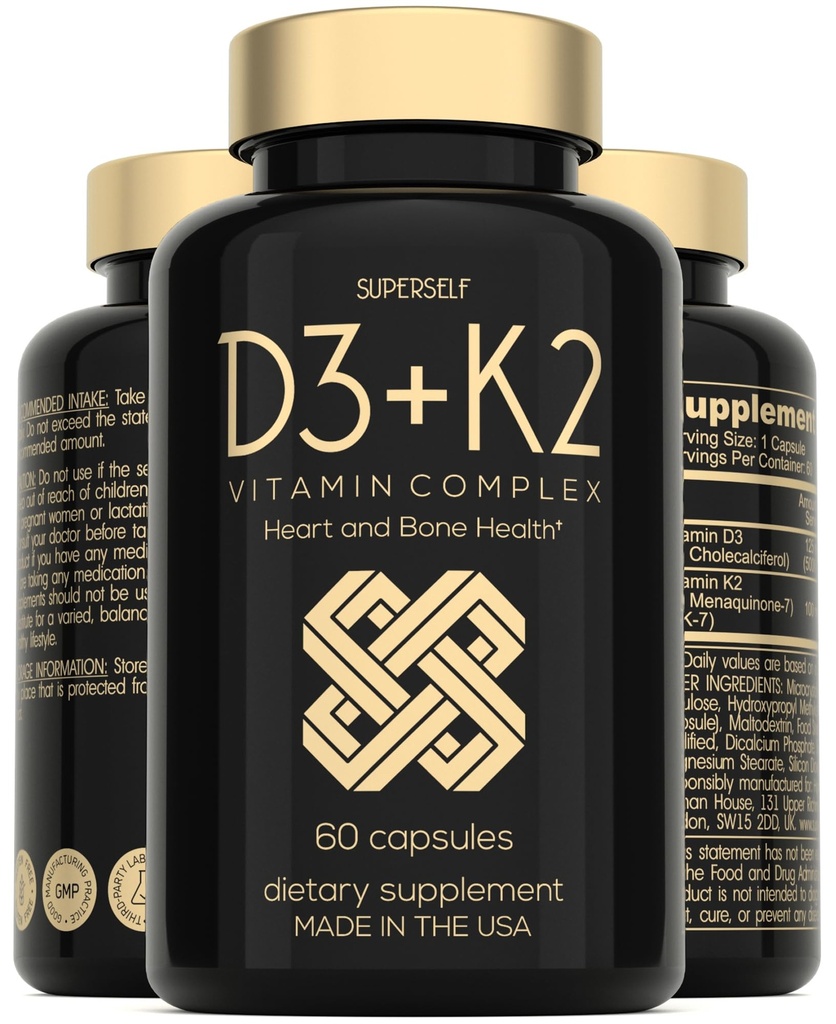 Vitamiin D3 K2 kapslid - Vitamiin D3 5000 RÜ ja vitamiin K MK7 100mcg - 60 kapslit - USA valmistatud taimetoitlane D-vitamiini täiendus - kõrge tugevusega VIT D luudele, lihastele, hammastele, immuunsüsteemile