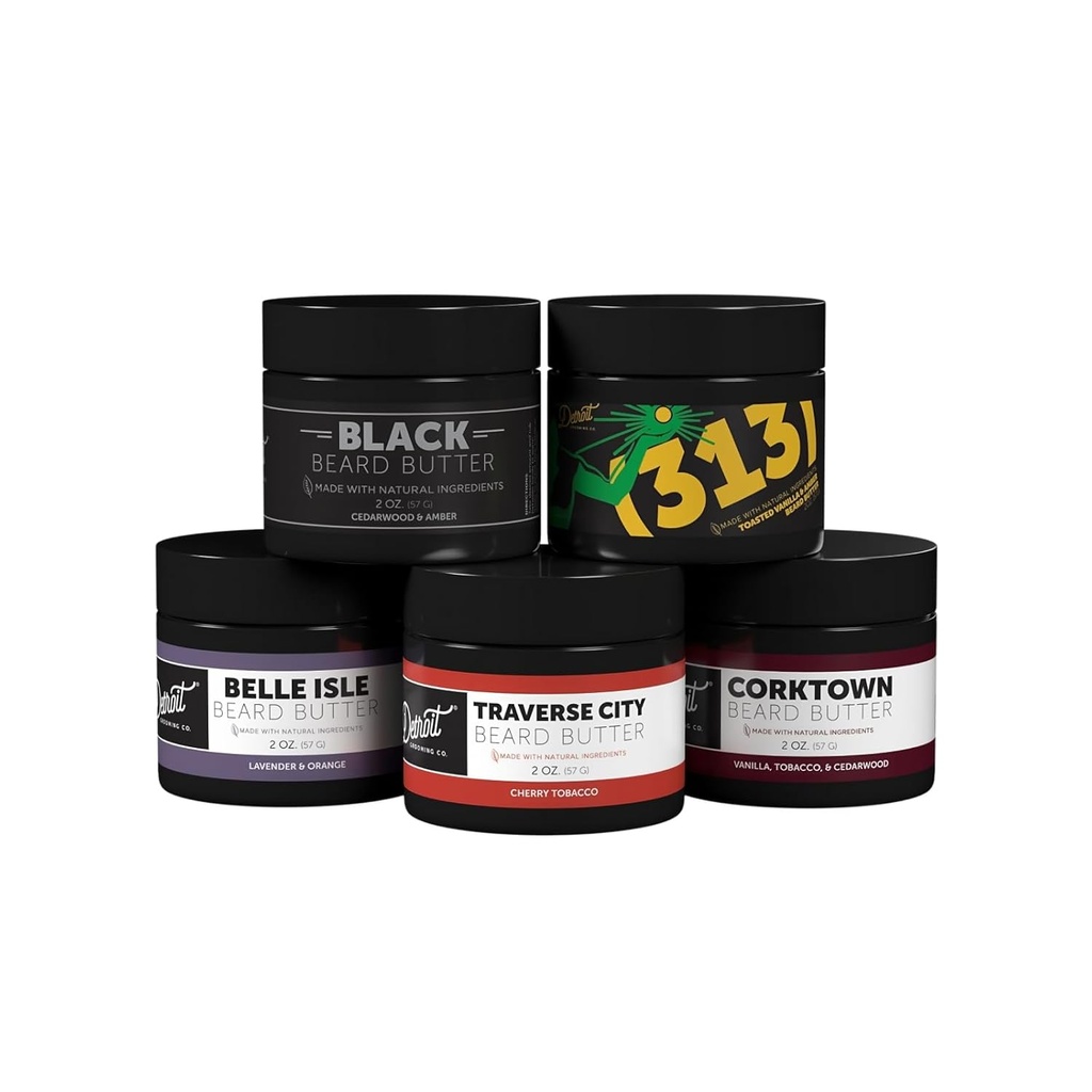 Detroit Grooming Co. Beard Butter Variety Pack | 5 Signature Scents | Softens, Thickens & Hydrates with Safflower Oil & Shea Butter | Premium Bear Care & Styling | 2oz