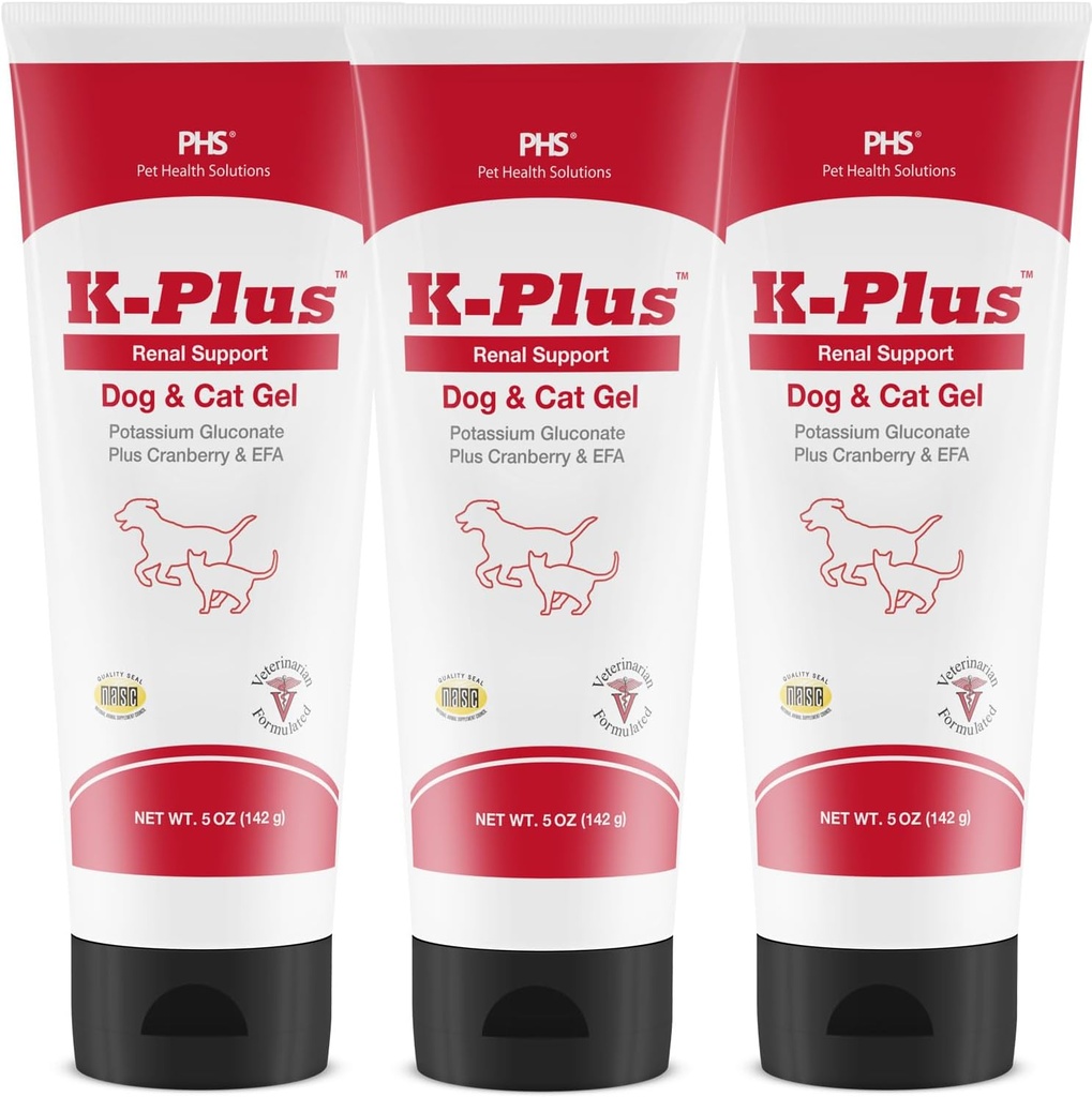 K-Plus Potassium Gluconate Renal Gel Plus Cranberry and EPA for Dogs and Cats - Veterinarian Approved Renal Supplement - Supports Potassium Balance -(3 Pack)