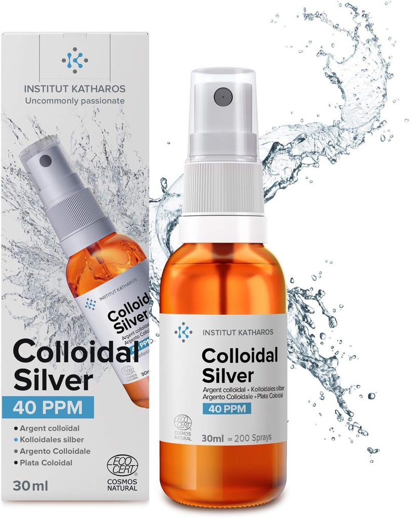 Kolloidne hõbetasku Spray 40 PPM 1/3 fl oz ● Ecocert Cosmos Natural ● Kõrgem kontsentratsioon, väiksemad osakesed = paremad tulemused ● Sertifitseeritud 3 sõltumatu labori poolt