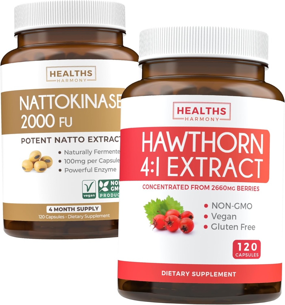 Nattokinase & Hawthorn (4-kuuline tarne) Nattokinase Berry Harmony - Nattokinase 2000 FU võimsad looduslikult kääritatud sojaoad (4-kuuline tarne) & Hawthorn Berry 4: 1 ekstrakt - Vegan ja mitte-GMO