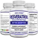Resveratrool 1000mg täiendus, Trans Resveratrool 500mg, Resveratrool on täiustatud musta pipraga Maxi imendumiseks, võimsad antioksüdandid ja vananemisvastased tabletid südame, immuunsüsteemi ja naha tervise jaoks, 90 kapslit
